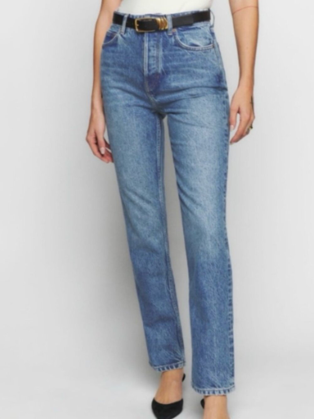 Reformation Cynthia High Rise Straight-Leg Jeans in Medium Blue 27